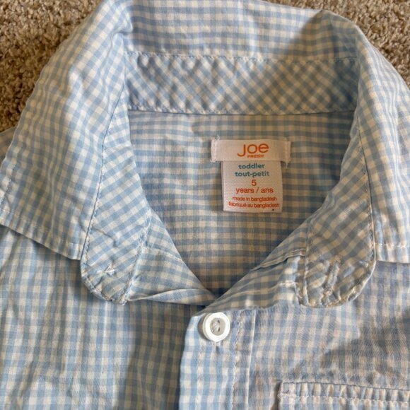 Joe Fresh Gingham Blue White Button Down Shirt Size 5T Boys Collared Shirt - Picture 5 of 9